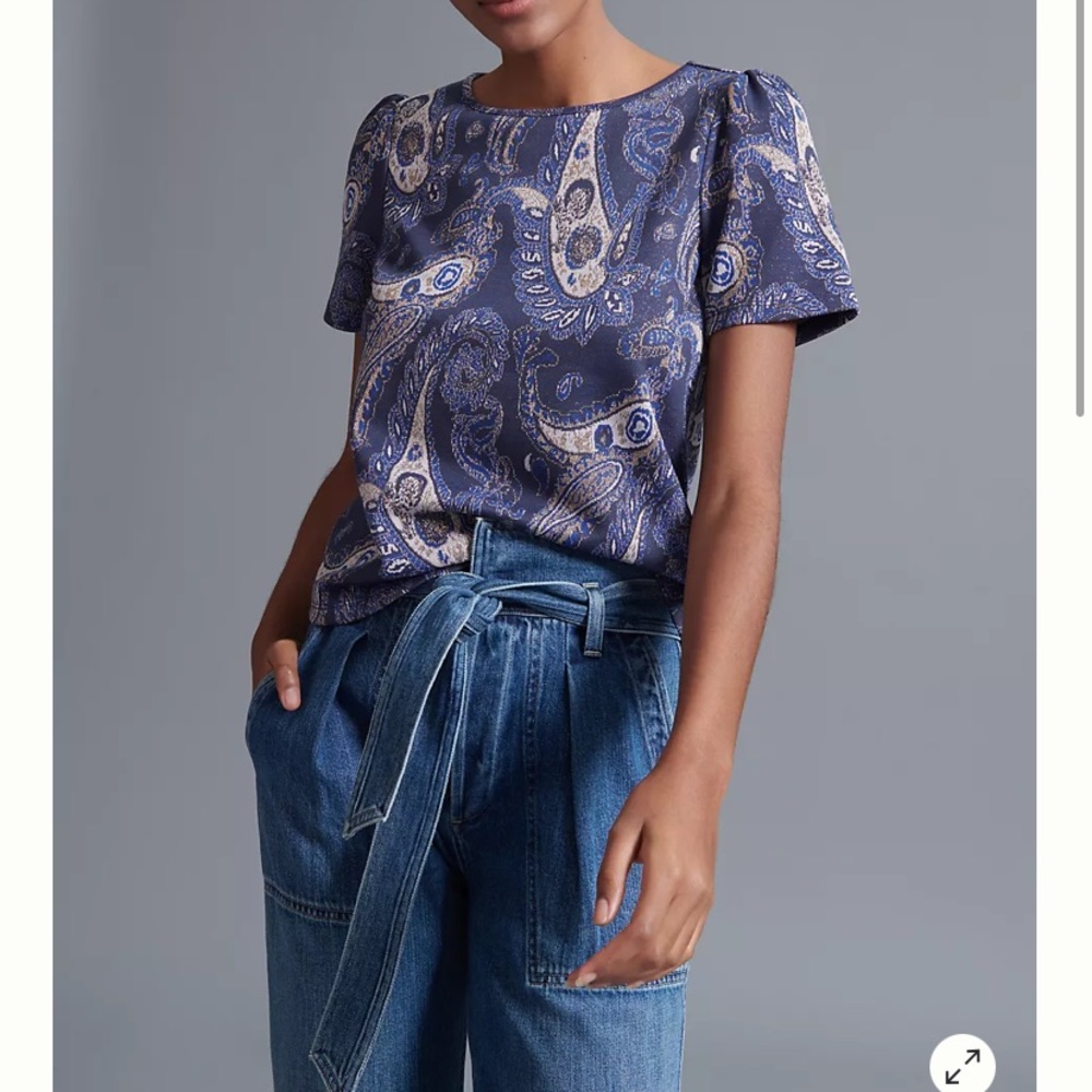 Anthropologie Sparkly paisley navy boho top